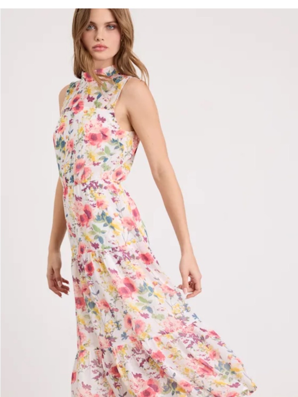 LULU’s In My Dreams Ivory Multi Floral Print Midi Dress - medium